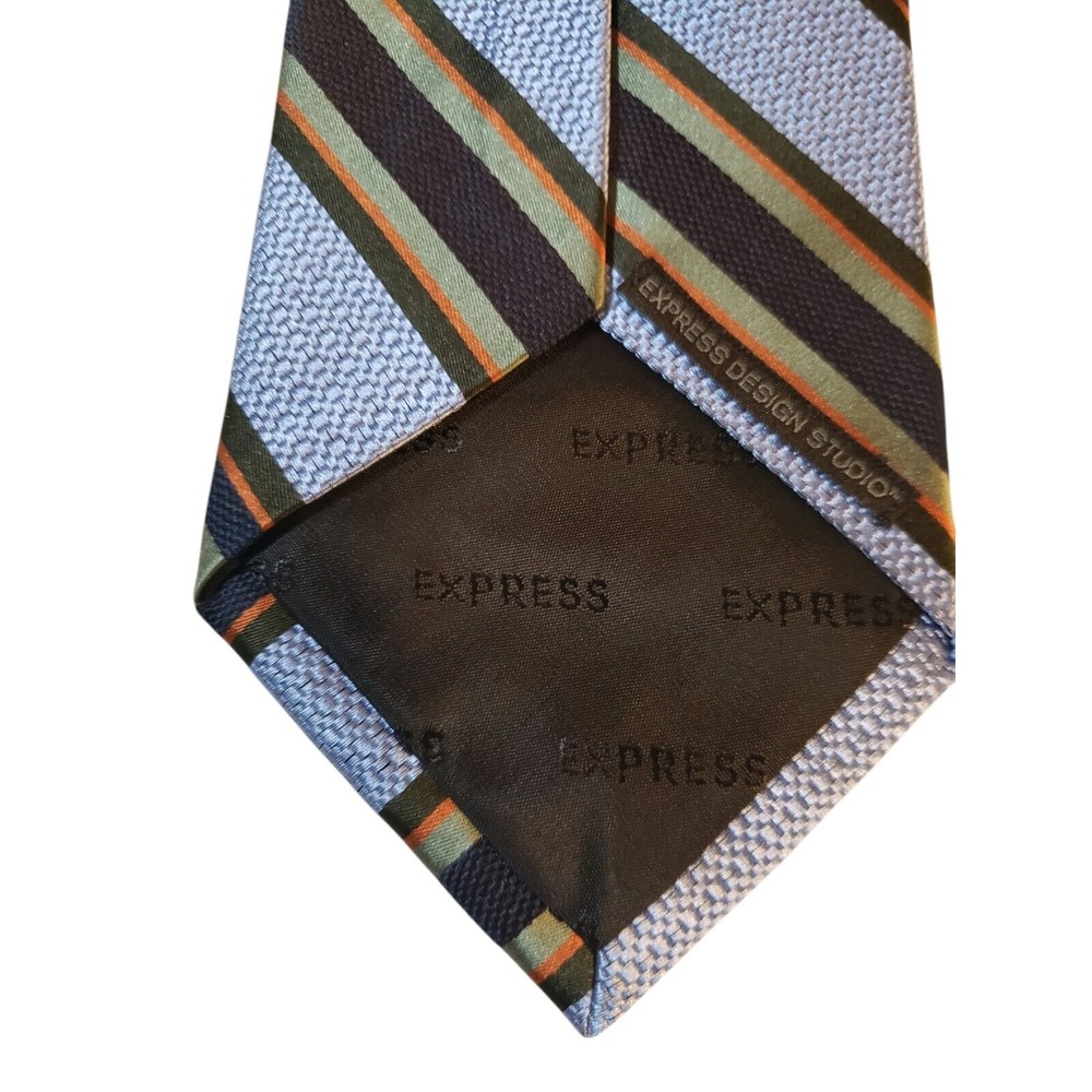 Express Design Studio‎ Neck Tie Mens Blue Green Orange Stripe Business Suit - Picture 6 of 13
